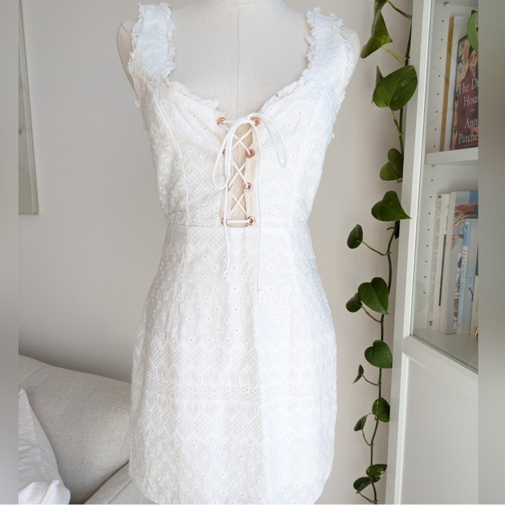 For Love and Lemons Charlotte Eyelet Lace Up Mini Dress
